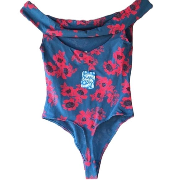 Intimately Free People So Much Bodysuit Off Shoulder Blue Combo XS NWT - Picture 3 of 4